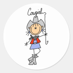 Stick Figure Cowgirl with Lasso Stickers