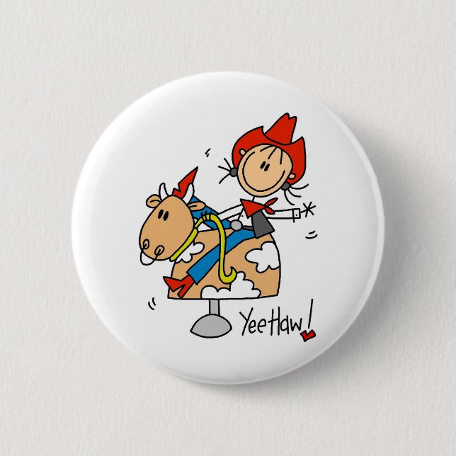 Stick Figure Cowgirl Yee Haw Button (Front)