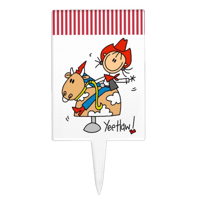 Stick Figure Cowgirl Yee Haw T-shirts and Gifts Cake Topper (Front)