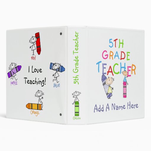 Stick Figure Crayons 5th Grade Teacher Binder | Zazzle