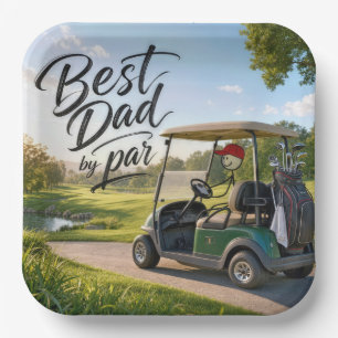 Stick Figure Dad Golfer in a Golf Cart Paper Plates