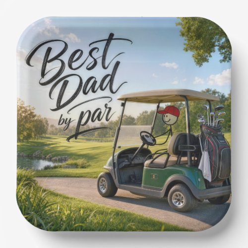 Stick Figure Dad Golfer in a Golf Cart Paper Plates