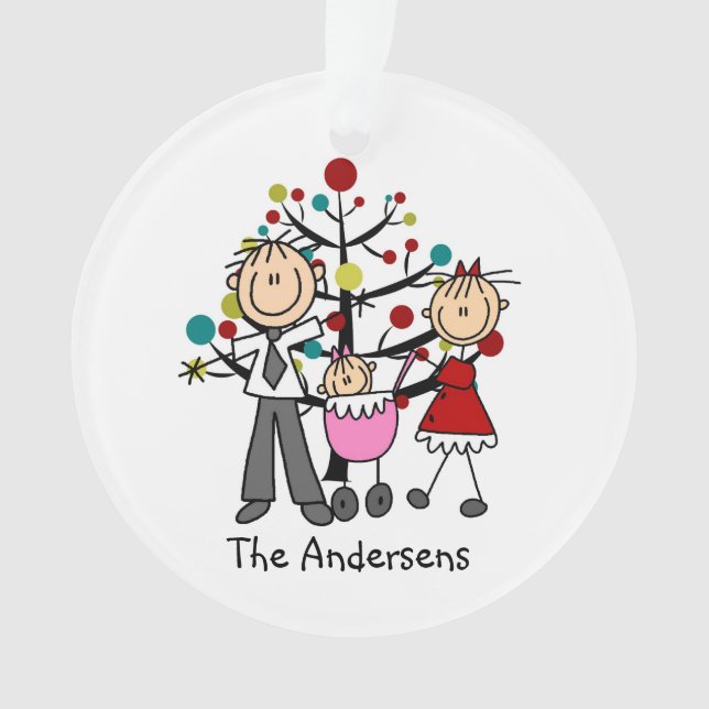 Stick Figure Dad, Mom, Baby Girl Acrylic Ornament (Front)