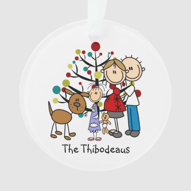 Stick Figure Dad, Mom, Girl, Dog Acrylic Ornament (Front)