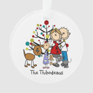 Stick Figure Dad, Mom, Girl, Pets Acrylic Ornament