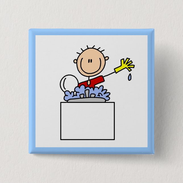 Stick Figure Doing Dishes Pinback Button (Front)