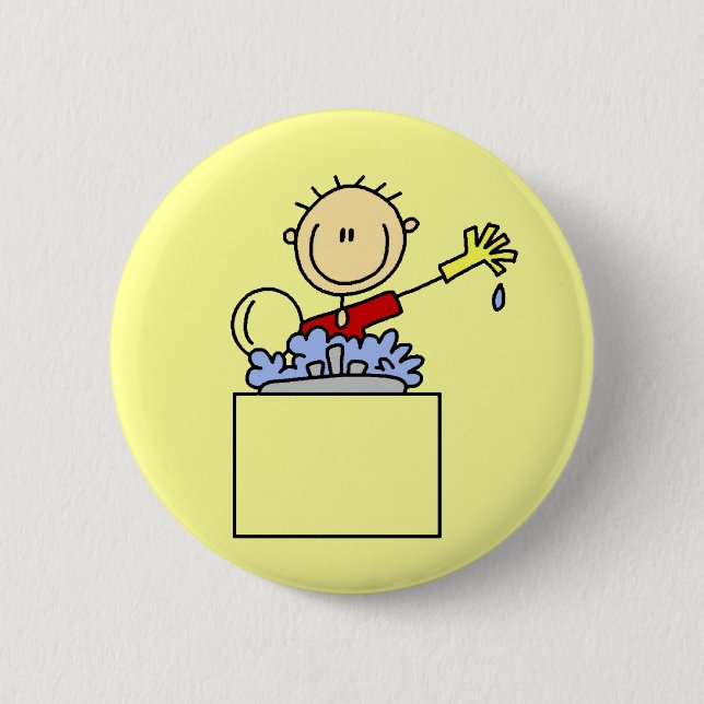Stick Figure Doing Dishes Pinback Button (Front)