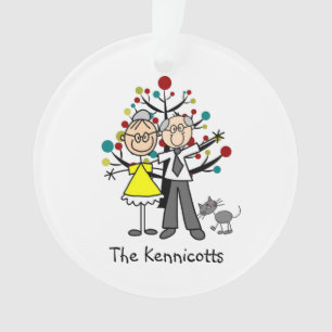Stick Figure Elderly Couple, Cat Acrylic Ornament