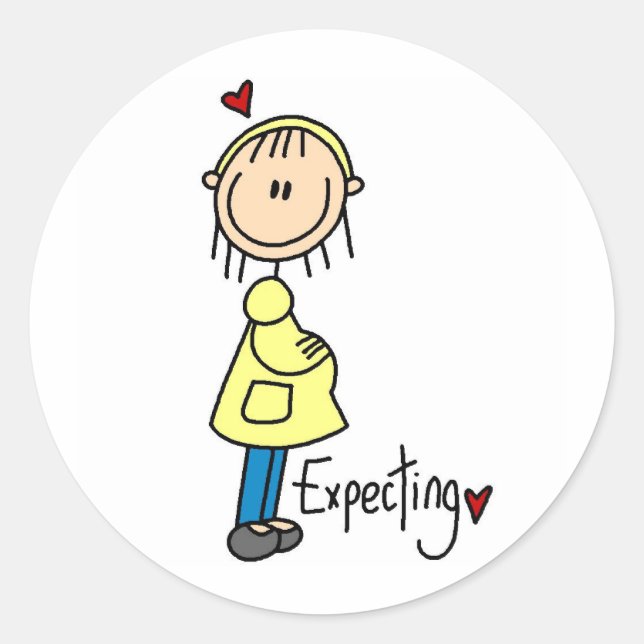 Stick Figure Expecting Baby Classic Round Sticker (Front)