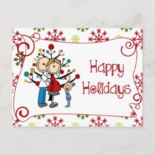 Stick Figure Family Happy Holidays Postcard