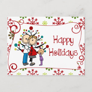Stick Figure Family Happy Holidays Postcard