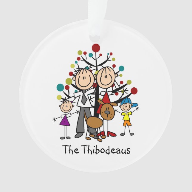 Stick Figure Family of 4, Dog Acrylic Ornament (Front)