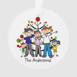Stick Figure Family of 5 Acrylic Ornament