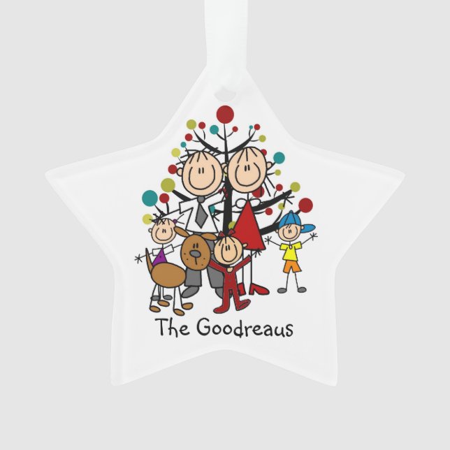 Stick Figure Family of 5 Dog Acrylic Ornament (Front)