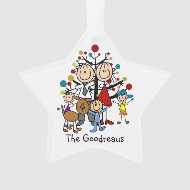 Stick Figure Family of 5 Dog Acrylic Ornament (Front)