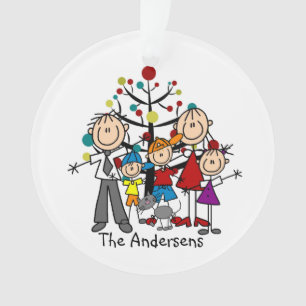 Stick Figure Family of Five w Cat Acrylic Ornament