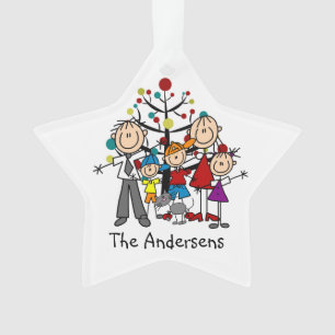 Stick Figure Family of Five w Cat Acrylic Ornament