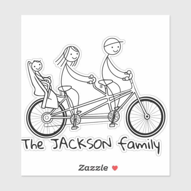 Stick figure family on tandem bike with baby seat  sticker (Sheet)