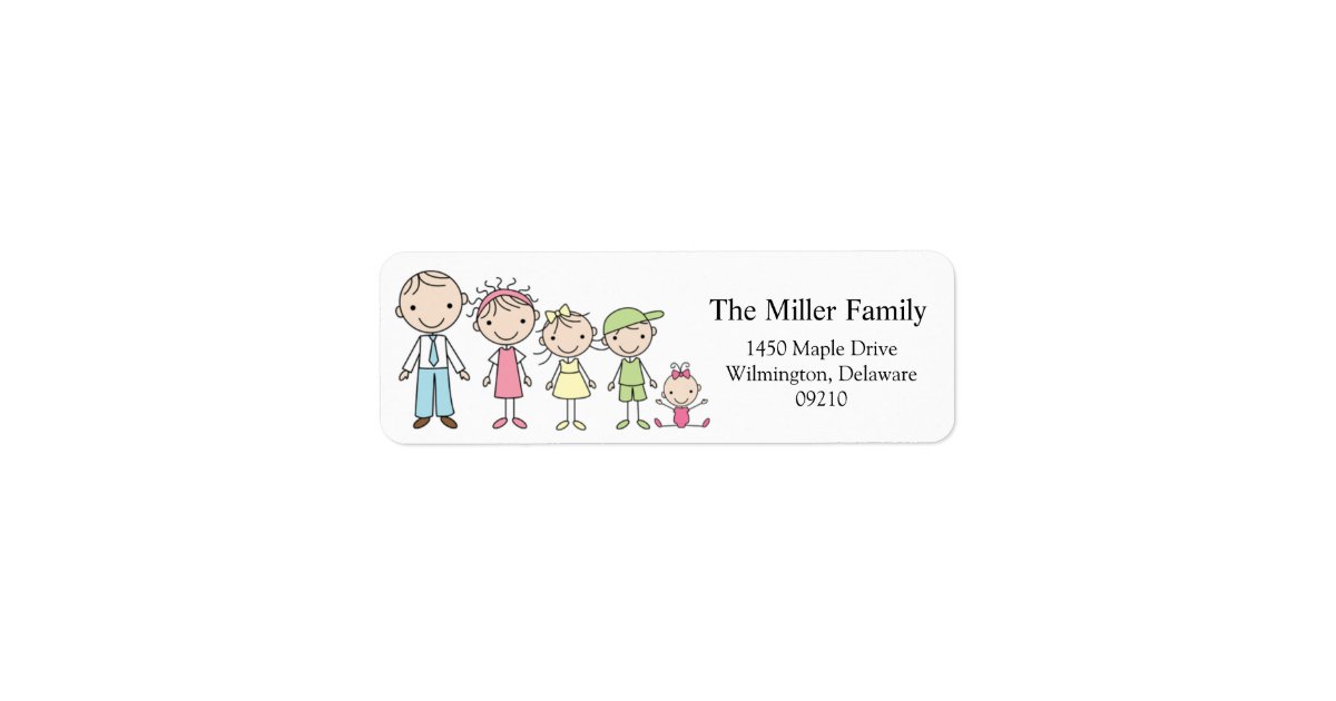 Stick Figure Family Return Address Labels | Zazzle