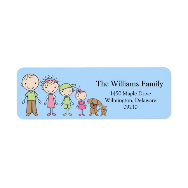 Stick Figure Family Return Address Labels (Front)
