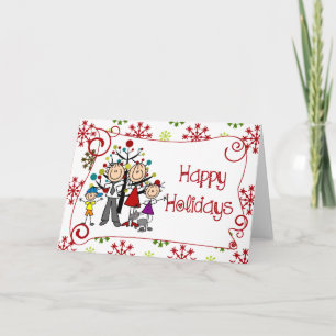 Stick Figure Family With Cat Christmas Holiday Card