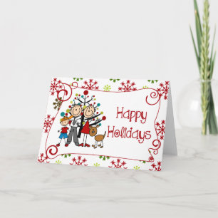 Stick Figure Family With Dog Christmas Holiday Card