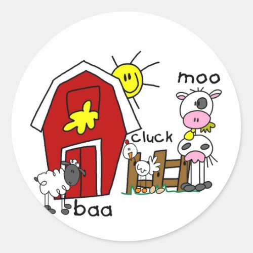 Stick Figure Farm Animals Tshirts and Gifts Classic Round Sticker
