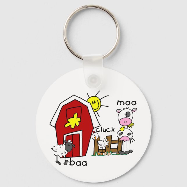 Stick Figure Farm Animals Tshirts and Gifts Keychain (Front)