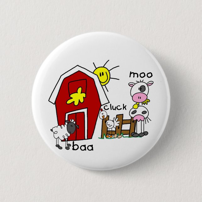 Stick Figure Farm Animals Tshirts and Gifts Pinback Button (Front)