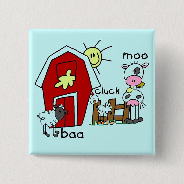Stick Figure Farm Animals Tshirts and Gifts Pinback Button (Front)