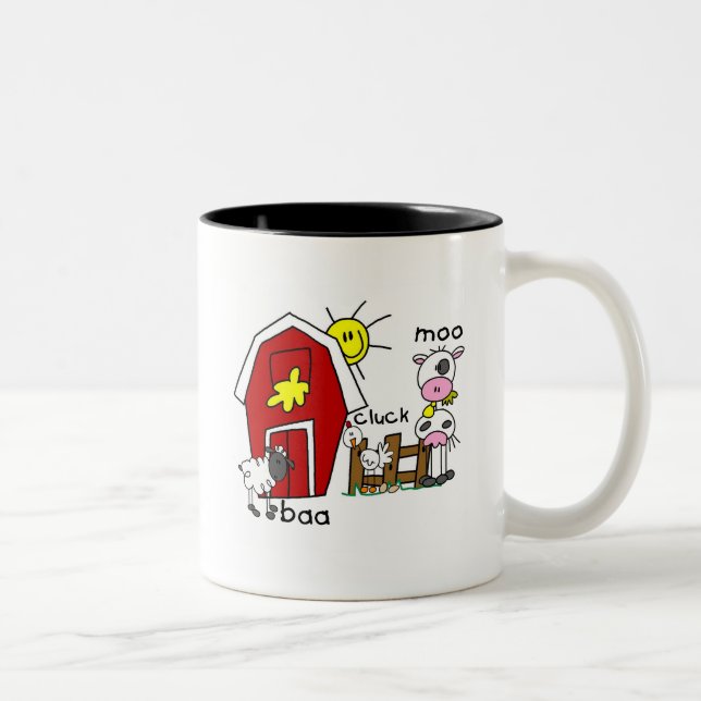 Stick Figure Farm Animals Tshirts and Gifts Two-Tone Coffee Mug (Right)