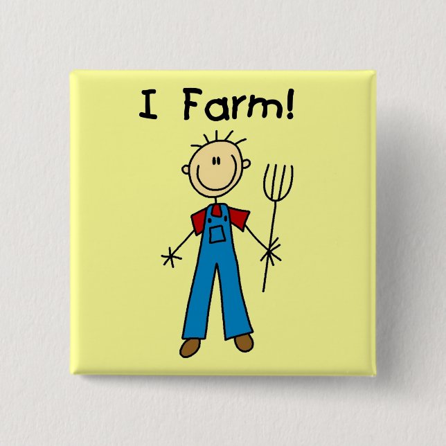 Stick Figure Farmer Tshirts and Gifts Pinback Button (Front)