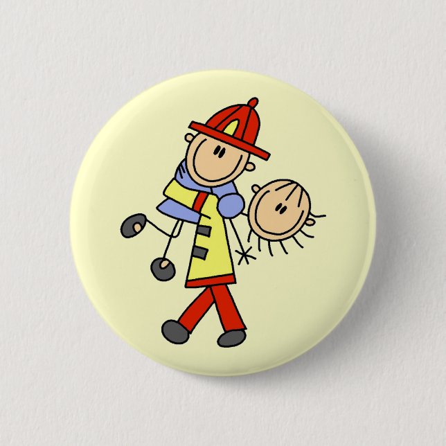 Stick Figure Firefighter Saving Lives Button (Front)