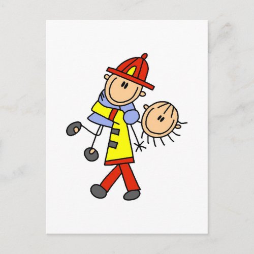 Stick Figure Firefighter Saving Lives Postcard