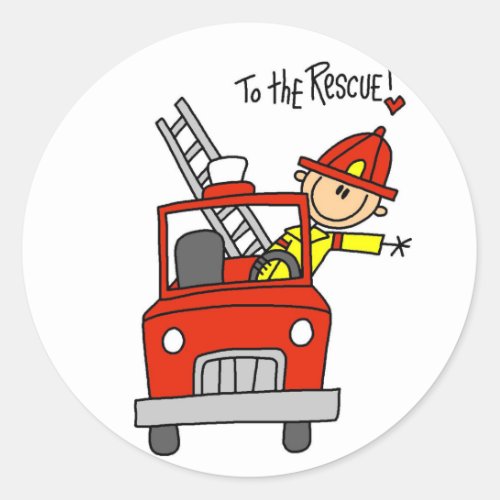 Stick Figure Firefighter to the Rescue Classic Round Sticker