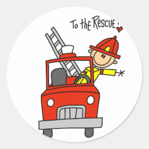Stick Figure Firefighter to the Rescue Classic Round Sticker