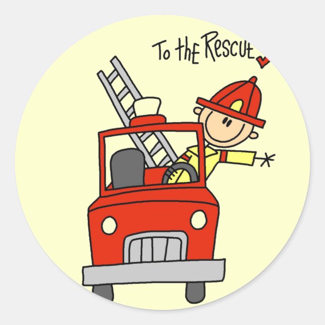 Stick Figure Firefighter to the Rescue Classic Round Sticker (Front)