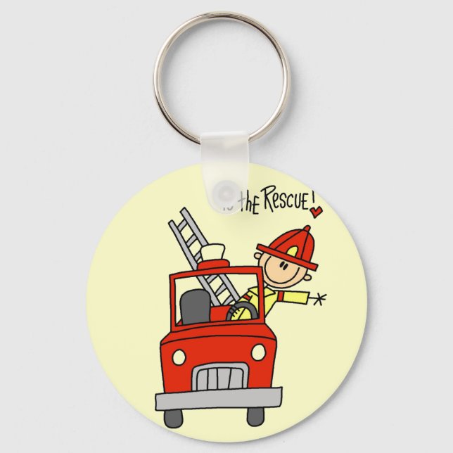 Stick Figure Firefighter to the Rescue Keychain (Front)