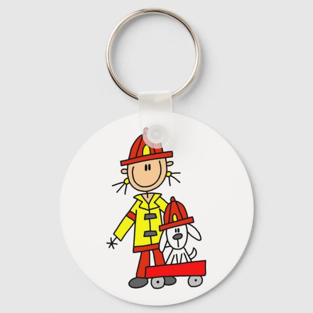 Stick Figure Firefighter with Dalmation Keychain (Front)