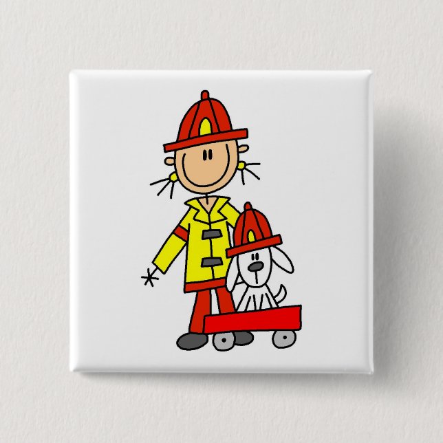 Stick Figure Firefighter with Dalmation Pinback Button (Front)