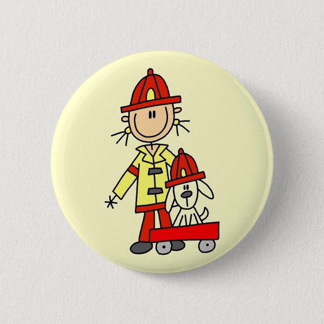 Stick Figure Firefighter with Dalmation Pinback Button (Front)