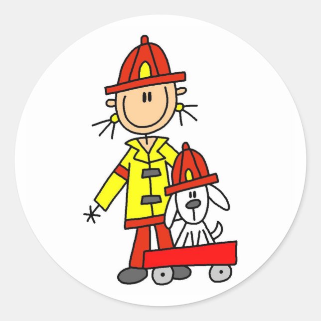 Stick Figure Firefighter with Dalmation Sticker (Front)
