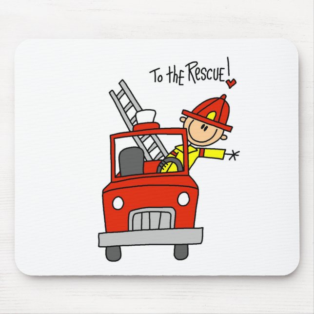 Stick Figure Firefighter with Fire Engine Mousepad (Front)