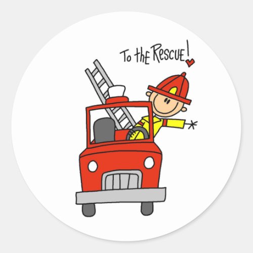 Stick Figure Firefighter with Fire Engine Stickers