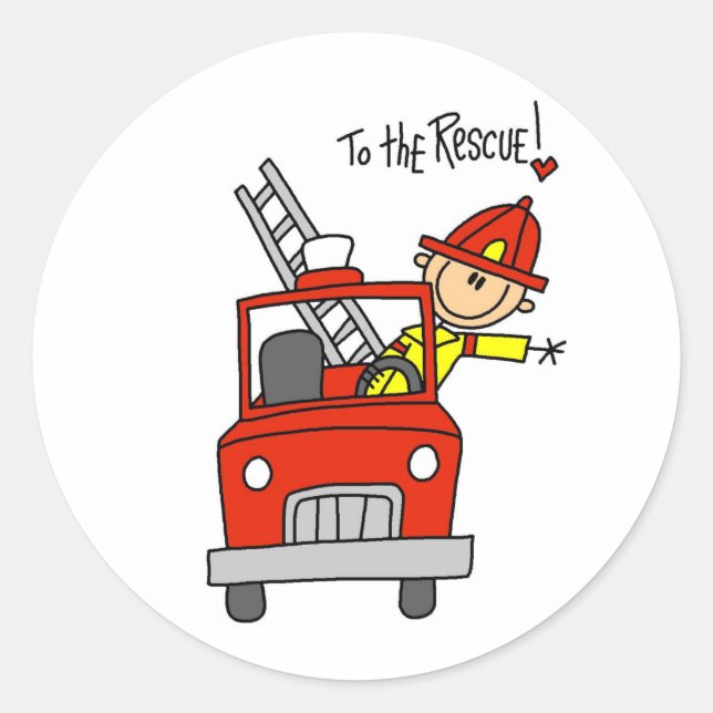 Stick Figure Firefighter with Fire Engine Stickers (Front)