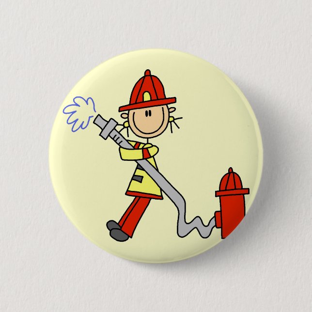 Stick Figure Firefighter with Hose Button (Front)