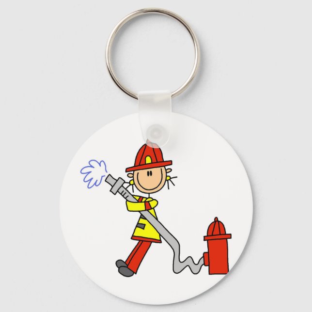 Stick Figure Firefighter with Hose Keychain (Front)