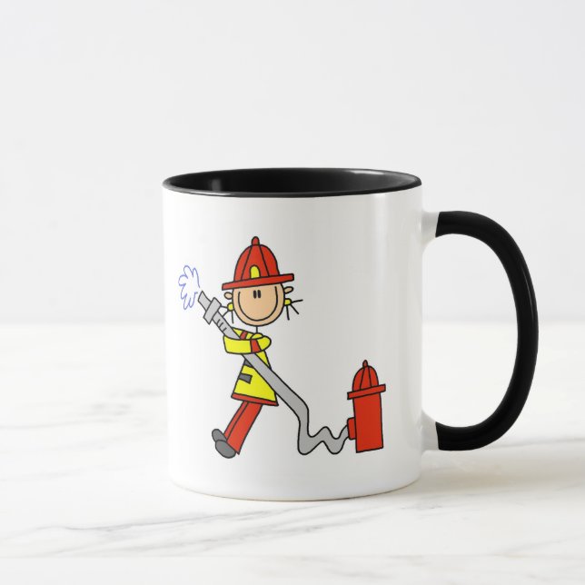 Stick Figure Firefighter with Hose Mug (Right)