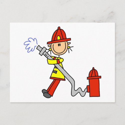 Stick Figure Firefighter with Hose Postcard