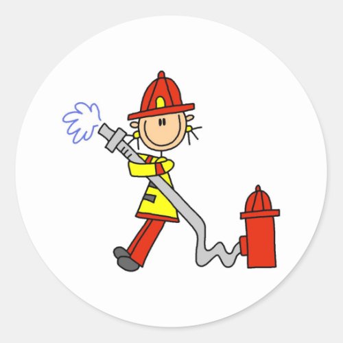 Stick Figure Firefighter with Hose Stickers